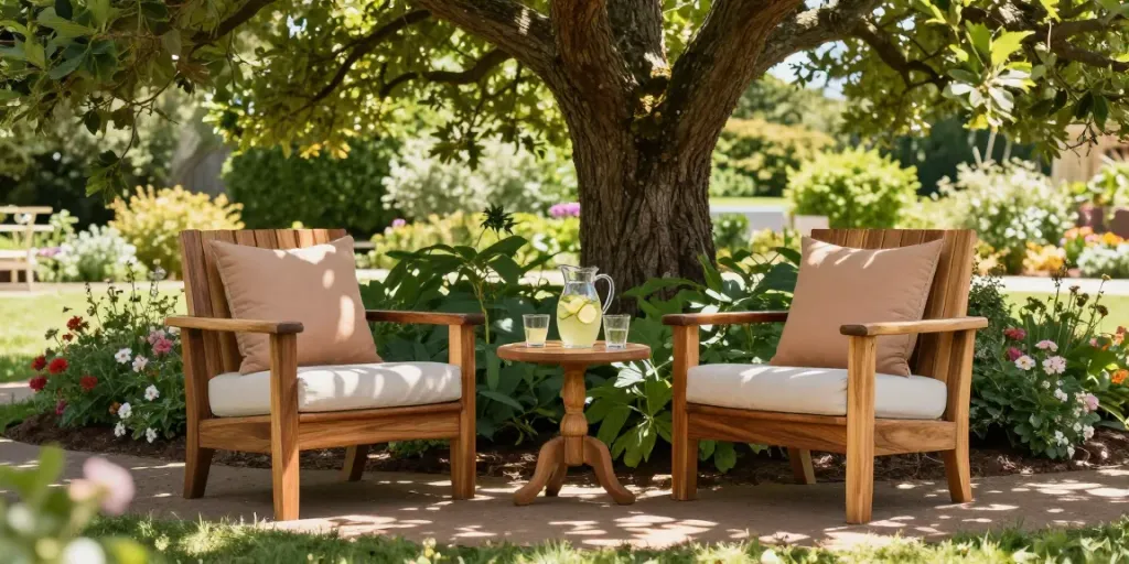 Charles Taylor companion seats nestled in a tranquil garden.